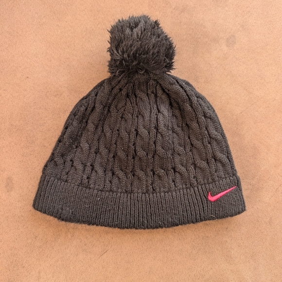 Nike Other - 🛍️4 For $15🛍️Nike Black Knit Beanie with Pink Logo